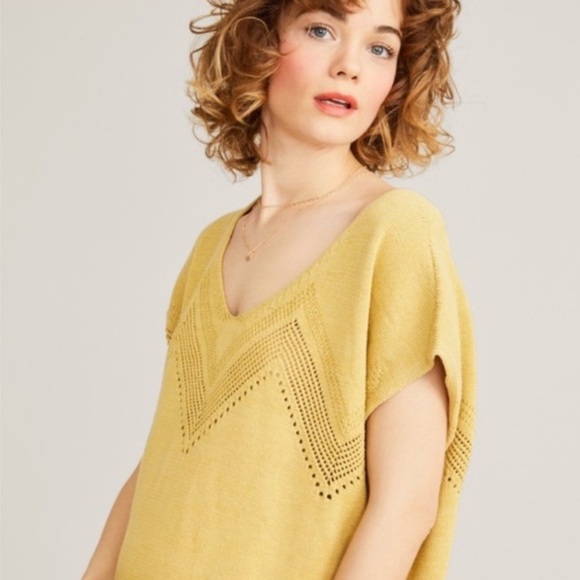 Hatch Maternity The Gia Top Short Sleeve Pointelle Knit Sweater Small Marigold - Picture 1 of 7